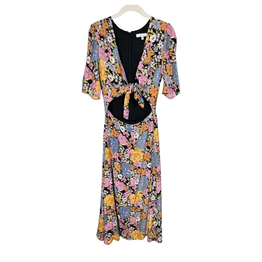 WAYF Rosalind Floral Print Tie Front Maxi Dress Black Vintage Floral Size XS